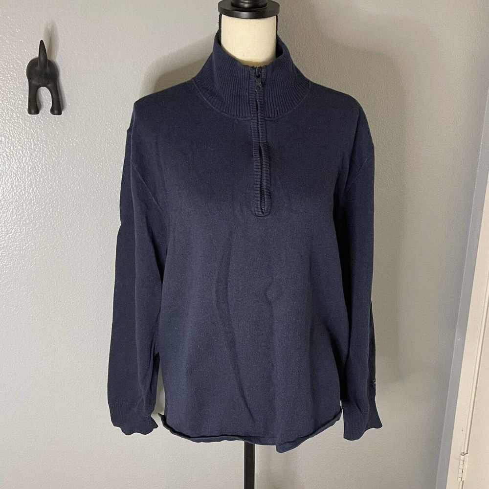 The North Face‎ Sweater L Men Navy Blue Cotton Wool 1/4 Zip No Flaws